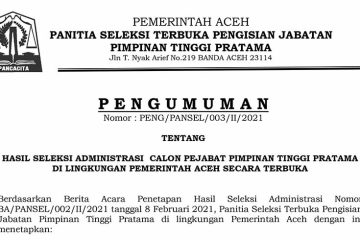 147 Orang Lulus Administrasi Seleksi Terbuka Eselon II Pemerintah Aceh