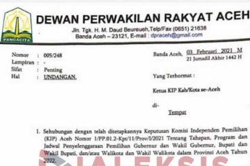 Selasa, DPRA Bahas Tahapan Jadwal Pilkada Aceh 2022