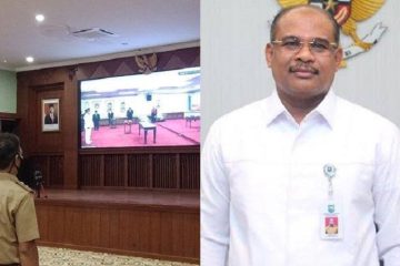Pejabat di Pemprov Kalsel mengukuti pelantikan Penjabat Gubernur Kalsel, Safrizal, Senin (15/2/2021). Foto Tribunbanjarbaru.com