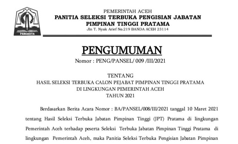 Ini Dia Nama-Nama yang Lolos JPT Pratama Pemerintah Aceh