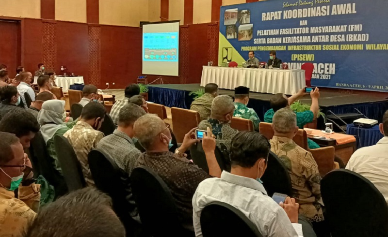 Satuan Kerja Pelaksanaan Prasarana permukiman Aceh melaksanakan Rapat Koordinasi Awal, Serta Pelatihan Fasilitator Masyarakat (FM) dan Badan Kerjasama Antar Desa (BKAD) Program Pengembangan Infrastruktur Sosial Ekonomi Wilayah (PISEW) Aceh Tahun Anggaran 2021, di Hotel Hermes Palace, Banda Aceh, mulai tanggal 6-9 April 2021.