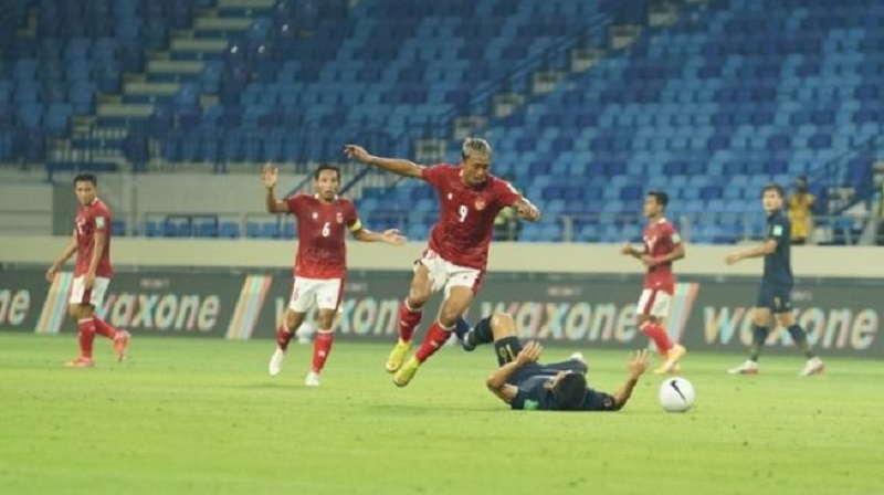 Selebrasi para pemain Timnas Indonesia usai berhasil membobol gawang Thailand di ajang Kualifikasi Piala Dunia 2022 zona Asia di Stadion Al Maktoum, Dubai, UEA, Kamis (3/6/2021). (Dok. PSSI).