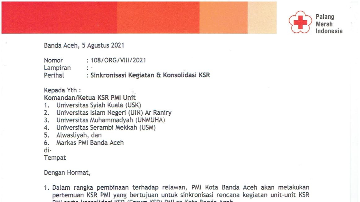 Besok PMI Banda Aceh Gelar Pertemuan dengan Seluruh KSR Unit