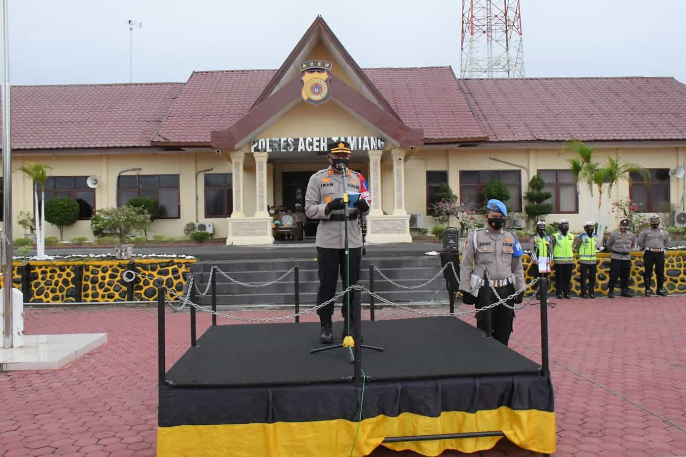 Polres Aceh Tamiang Laksanakan Apel Gelar Pasukan Operasi Patuh Seulawah 2021