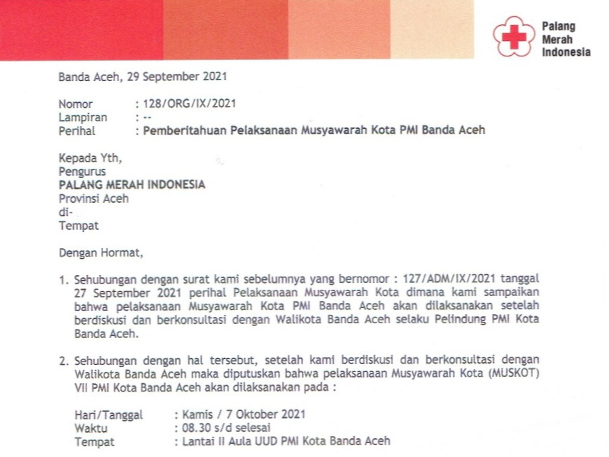 Pelaksanaan Musyawarah PMI Banda Aceh Diundur Hingga 7 Oktober 2021