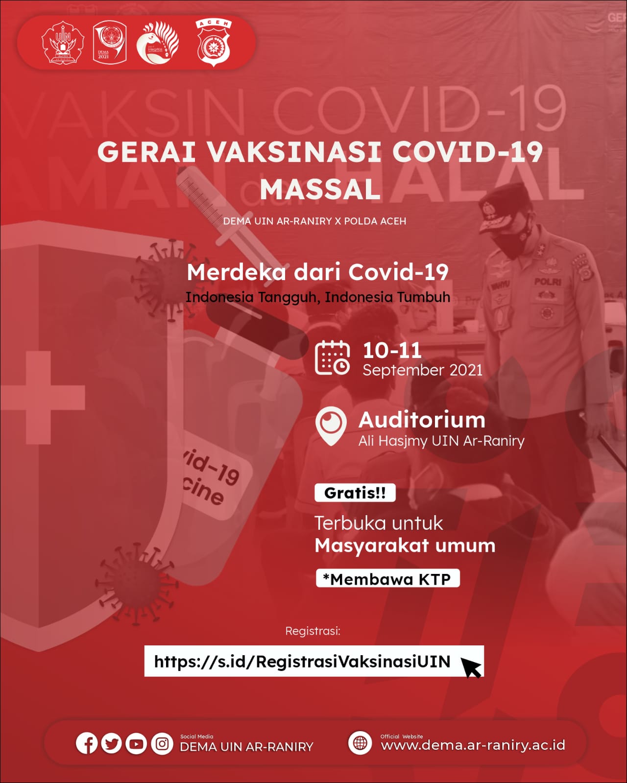 10-11 September, UIN Ar-Raniry Gelar Vaksinasi Massal di Auditorium Ali Hasjmy