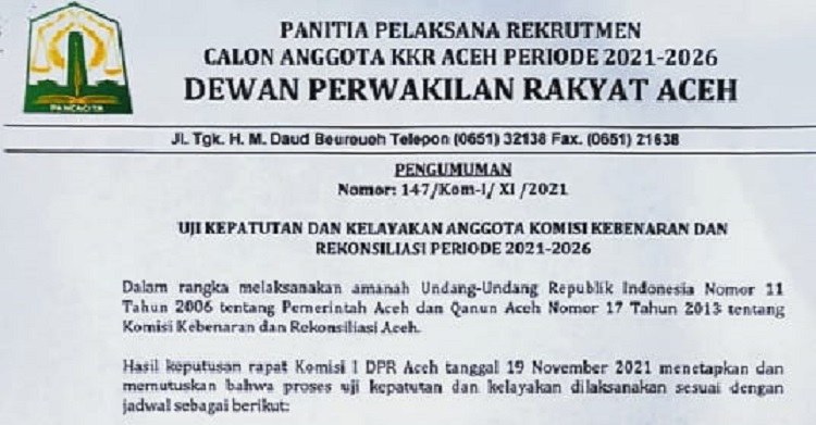 Surat Keputusan Hasil Rapat Komisi I DPR Aceh