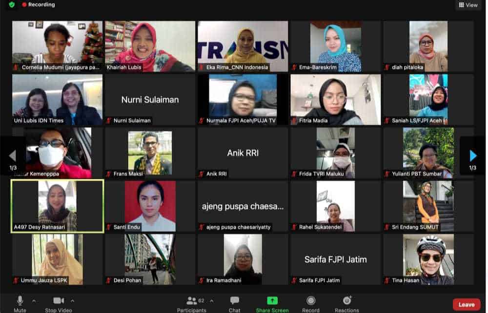 Webinar Forum Jurnalis Perempuan Indonesia. (Foto: Tangkapan Layar)