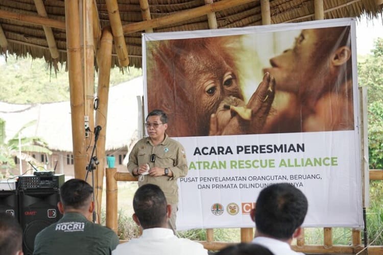 Wakil Menteri LHK Alue Dohong Saat meresmikan Pusat penyelamatan satwa liar yang diberi nama Sumatran Rescue Alliance (SRA) di Langkat, Sumatra Utara.