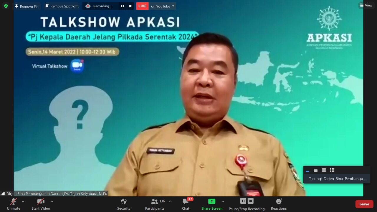 Direktur Jenderal (Dirjen) Bina Pembangunan Daerah (Bangda) Kementerian Dalam Negeri (Kemendagri), Teguh Setyabudi. (Foto: Dok. Ist)