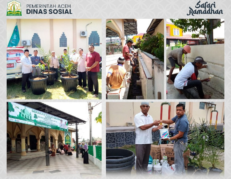 Tim Safari Ramadhan Dinsos Aceh Gotong Royong di Masjid Jamik Darussalam Singkil