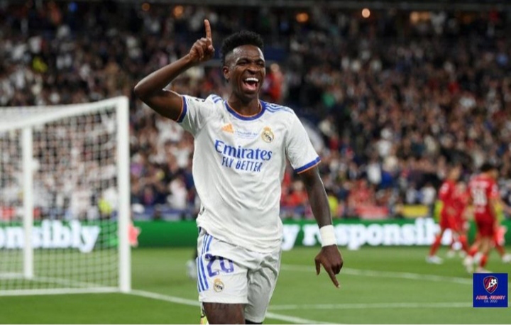 Vinicius Junior melakukan selebrasi usai mencetak gol ke gawan Liverpool di Final Liga Champions 2021/2022. (Foto: Instagram @ligachampions_)