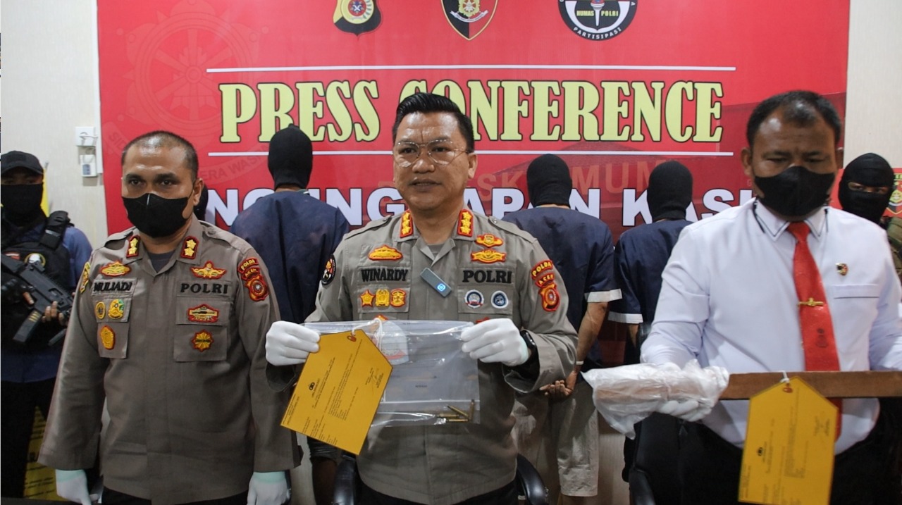 Kabid Humas Polda Aceh Kombes Winardy, saat konferensi pers kasus penembakan di Indrapuri, Senin, 30 Mei 2022. (Foto: Dok.Ist)