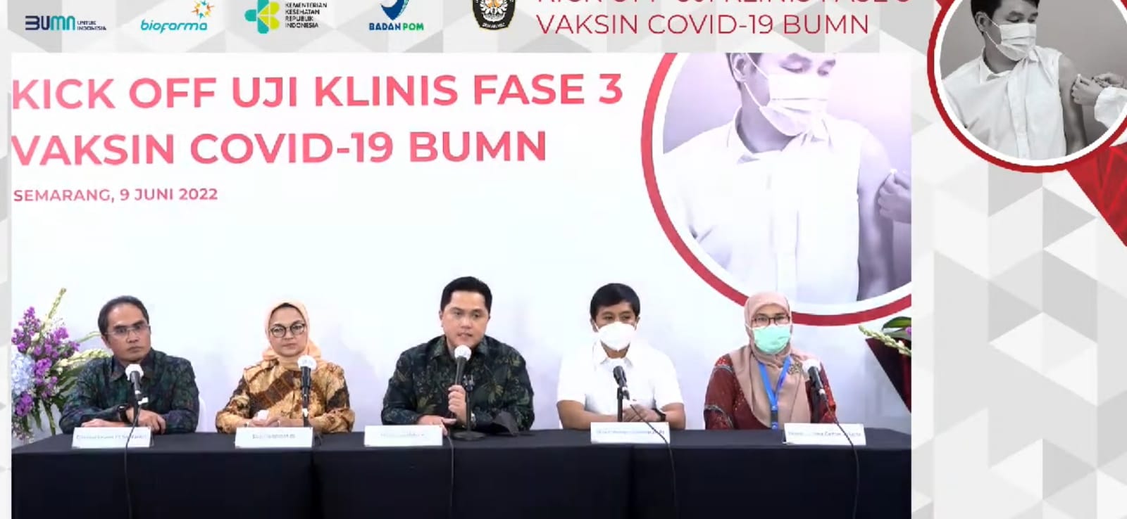 konferensi pers Kick Off Uji Klinis Fase 3 Vaksin COVID-19 BUMN, Kamis (9/6/2022). Foto: Tangkapan Layar
