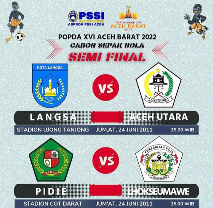 Jadwal pertandingan sepak bola semifinal POPDA Aceh Barat. (Foto: Dok.Ist)