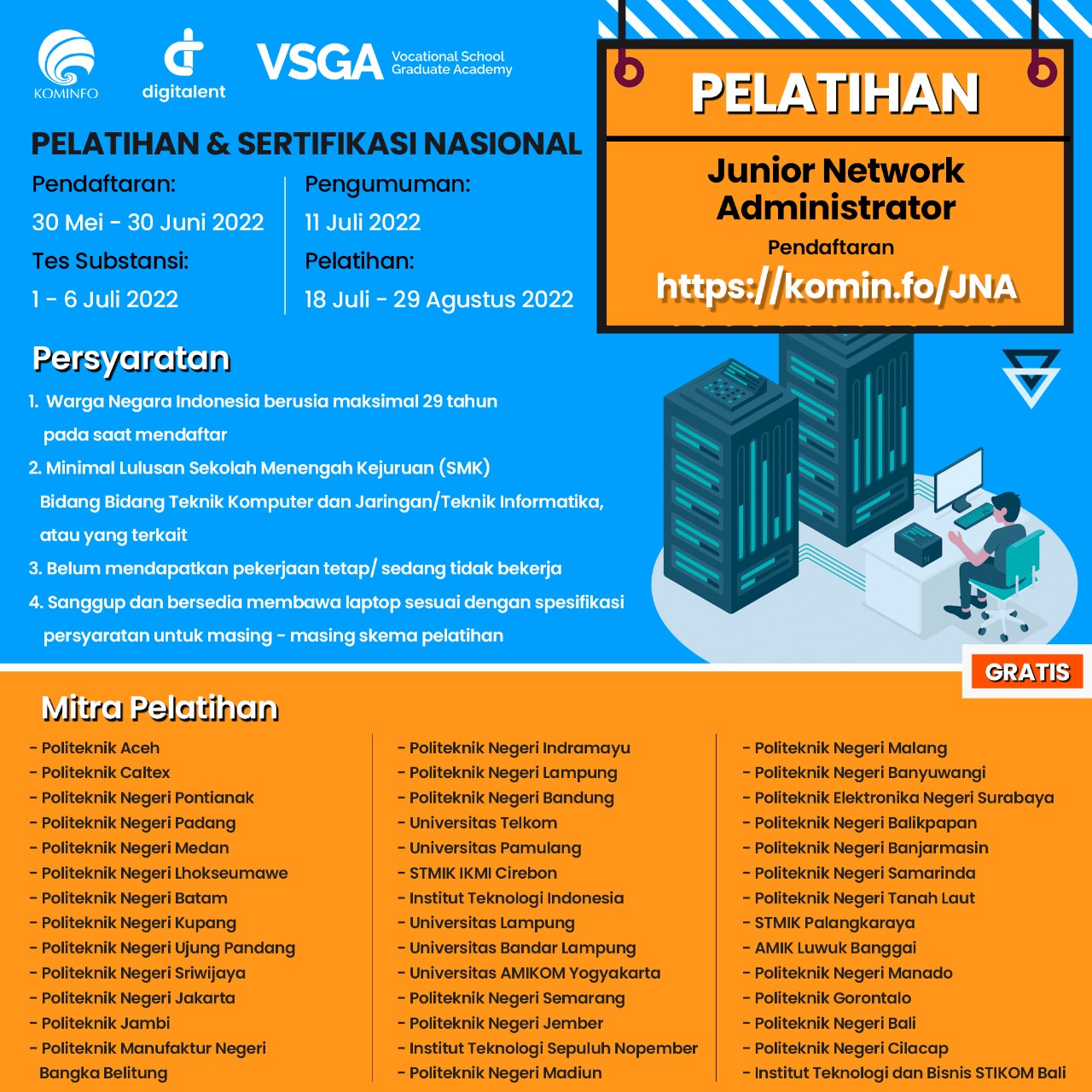Politeknik Lhokseumawe Buka Pelatihan Sertifikasi Digital VSGA-DTS 2022