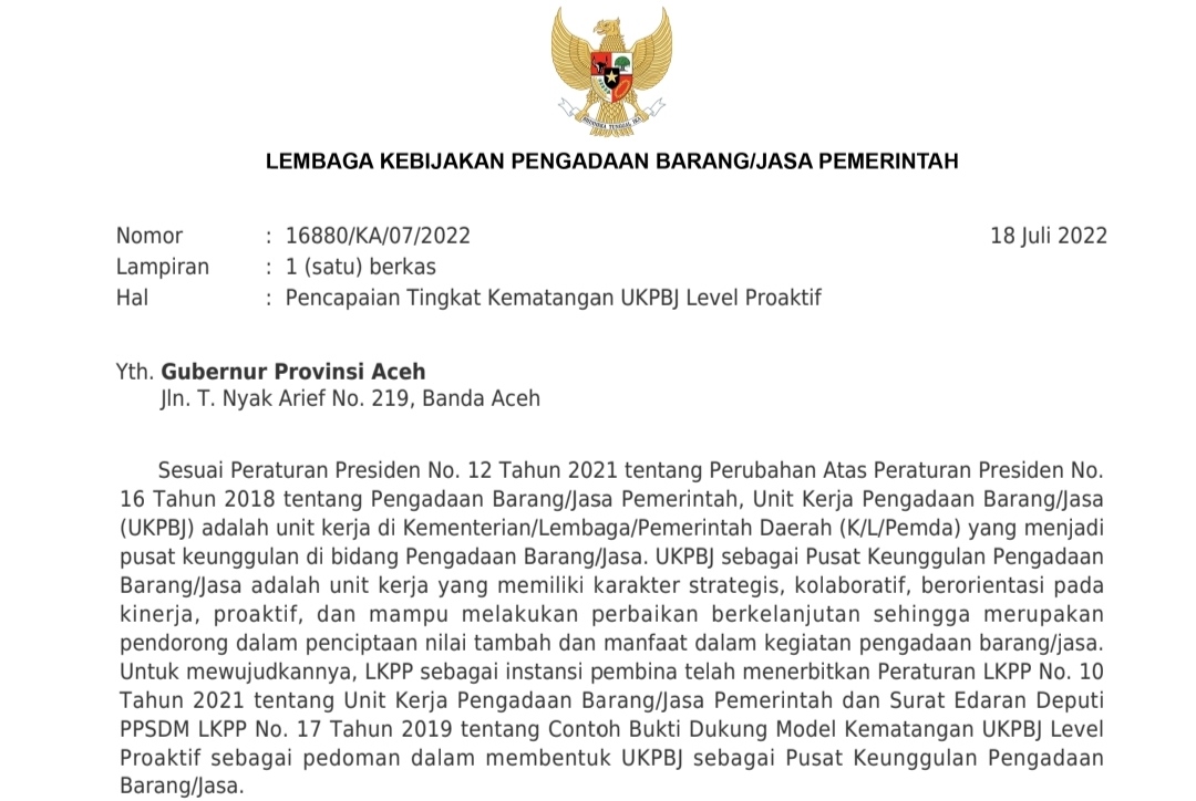 UKPBJ Aceh Raih Tingkat Kematangan Level 3