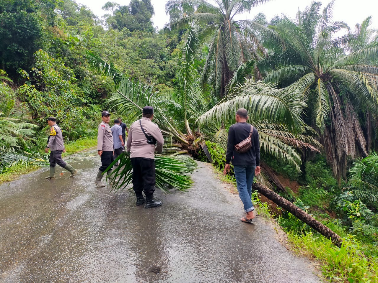 Pihak kepolisian meminta pengendara berhati-hati saat melintas jalan Serba-Ranto Bintang di Desa Serba, Kecamatan Bandar Pusaka, Kabupaten Aceh Tamiang.