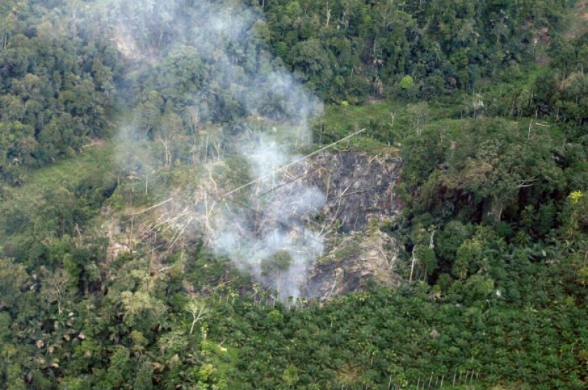 Aktivitas pembukaan lahan areal hutan terlihat dari udara di kawasan Pasaman, Sumatera Barat./Foto: Antara.