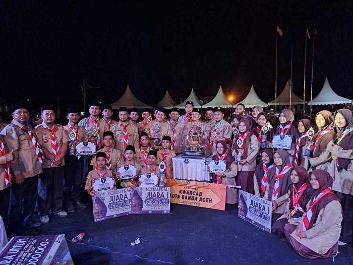 Kota Banda Aceh kembali mencatatkan prestasi membanggakan. Kali ini diukir di ajang Musabaqah Tunas Ramadan (MTR) ke XXII Kwartir Daerah Gerakan Pramuka (Kwarda) Provinsi Aceh tahun 1444 H/2023 yang digelar di Kabupaten Pidie sejak 3 April lalu. (Foto: Ist)