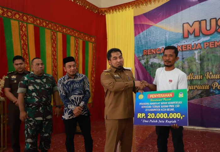 Pj Bupati Aceh Besar Serahkan Bantuan untuk Peternak Terdampak PMK
