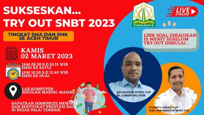 Cabang Dinas Pendidikan Wilayah Aceh Timur menggelar Try Out SNBT 2023. (Foto: Ist)