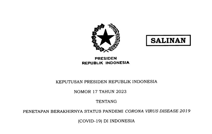 Keppres Nomor 17 Tahun 2023 tentang Penetapan Berakhirnya Status Pandemi COVID-19. (Foto: Ist)