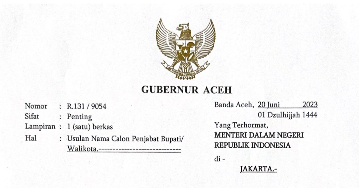 Achmad Marzuki Ajukan Nama-nama Calon Pj Bupati/Walikota di Aceh ke Mendagri