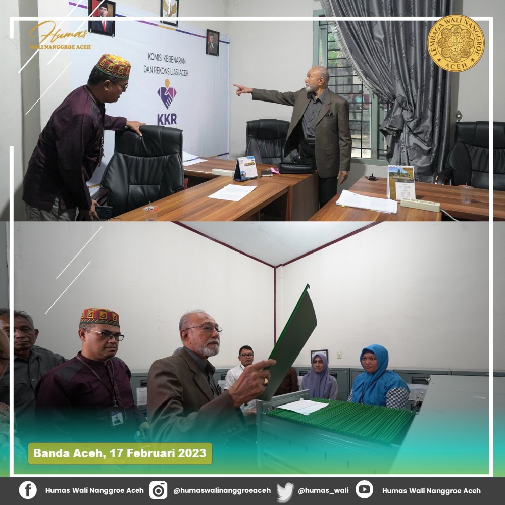 Wali Nanggroe Aceh Paduka Yang Mulia (PYM) Teungku Malik Mahmud Al Haythar melakukan kunjungan ke Kantor Komisi Kebenaran dan Rekonsiliasi (KKR) Aceh, yang berada di Kuta Alam, Banda Aceh, Jumat (17/2/2023). (Foto: Dok. KKR)