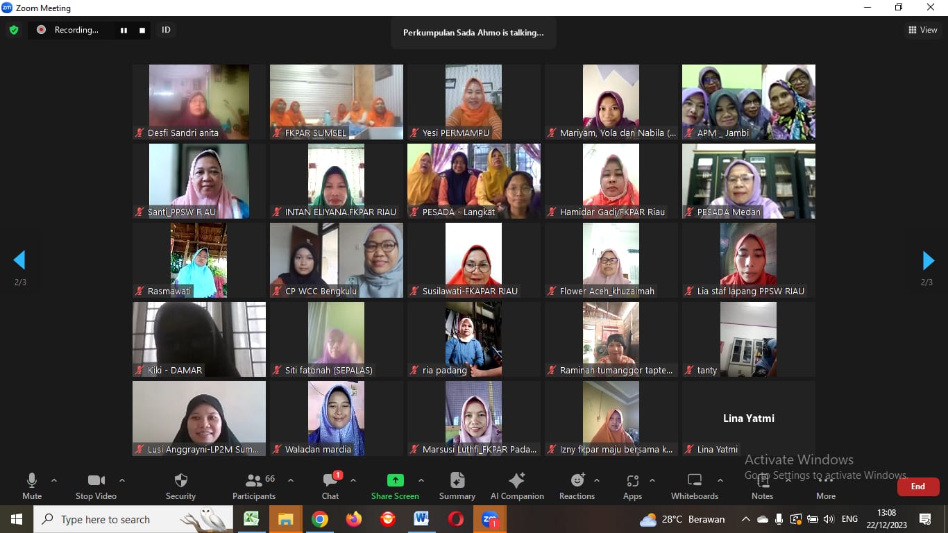 Kegiatan Catatan Akhir Tahun PERMAMPU dalam Pendidikan Politik untuk Pemilu Inklusif melalui zoom meeting (dok : pribadi)