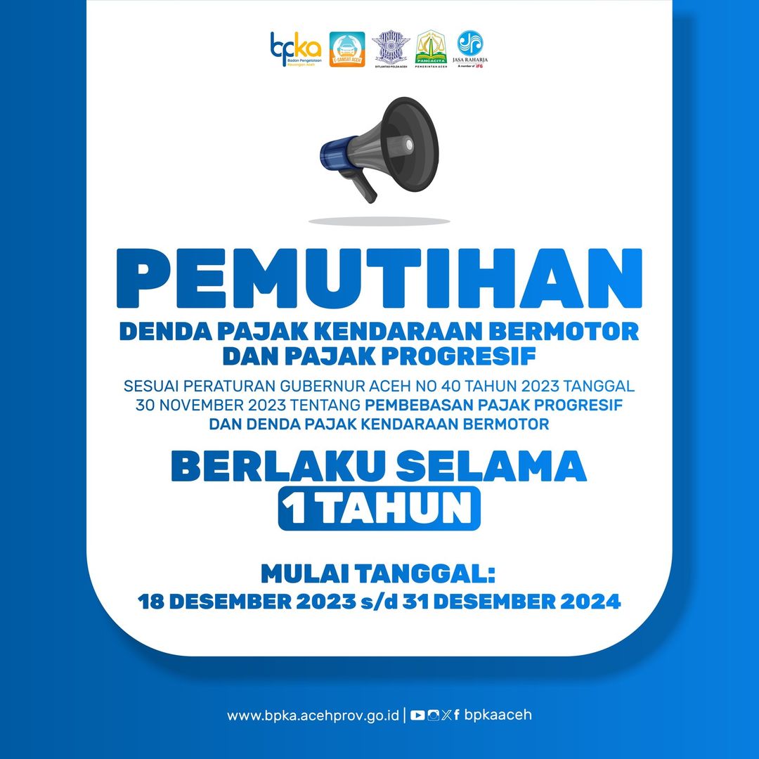 Postingan pemutihan denda pajak kendaraan bermotor dan pajak progresif. (Foto: Instagram/@bpkaaceh)