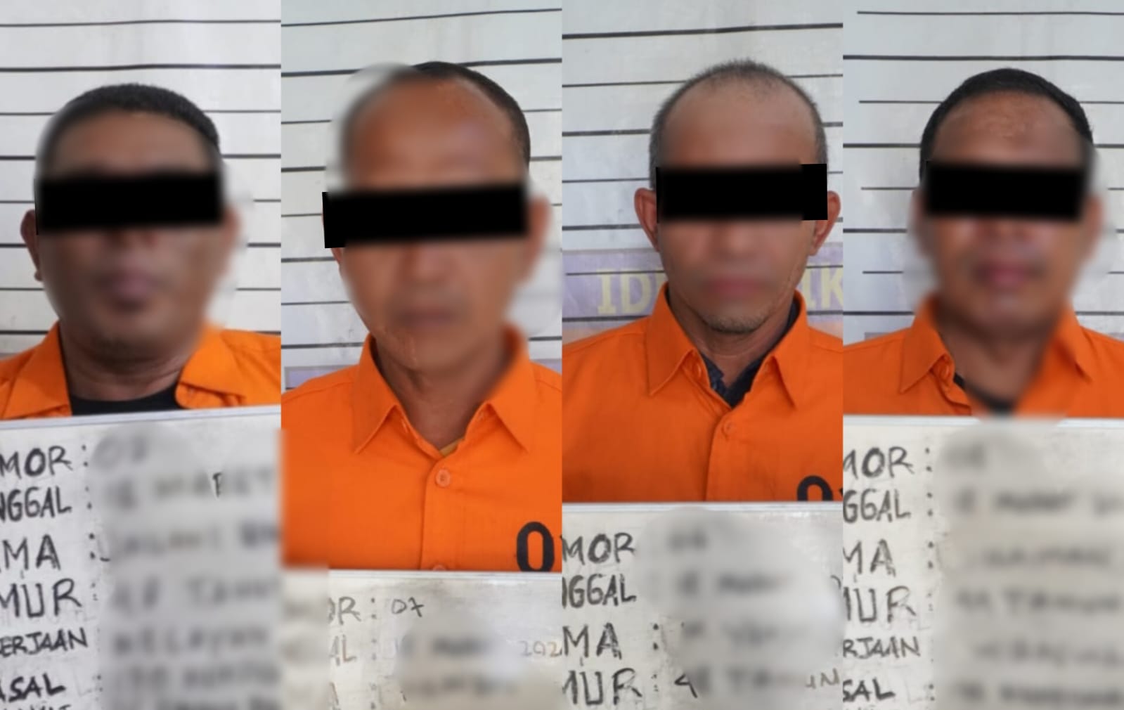 Empat orang tersangka kasus pengeroyokan dan pengrusakan fasilitas kantor KONI Aceh Timur. (Foto: Dok. Polda Aceh)