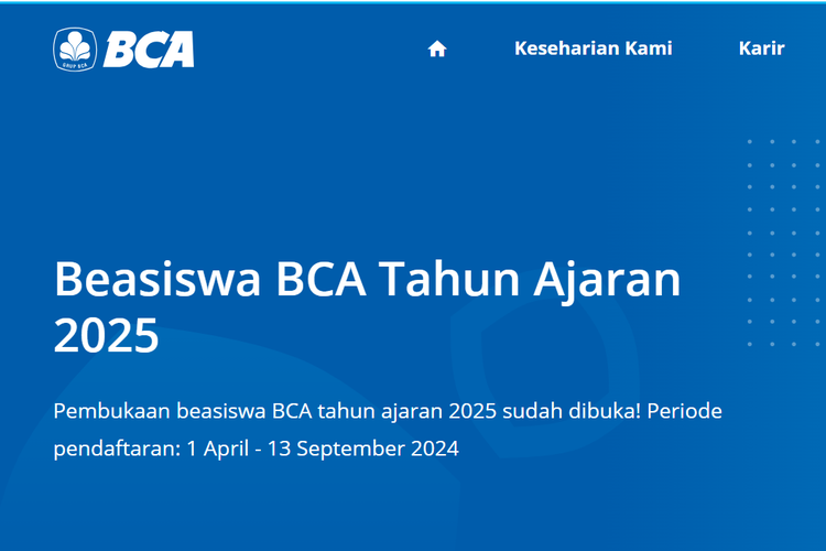 Beasiswa BCA Tahun Ajaran 2025. (Foto: BCA Karir)