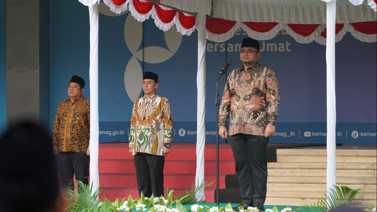 Menag Yaqut saat upacara Hardiknas 2024. (Foto: Kemenag)