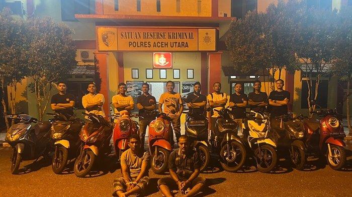 Sepuluh Sepeda Motor Curian Disita Polres Aceh Utara. (Foto: SerambiNews)