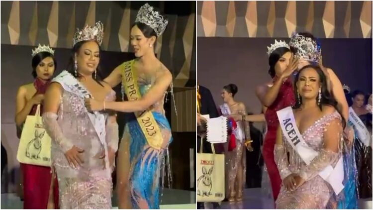 Peserta waria yang berselempang Aceh menjadi pemenang kontes pemilihan waria atau "Miss Beauty Star Indonesia 2024". (Foto: Tangkapan Layar Video TikTok)