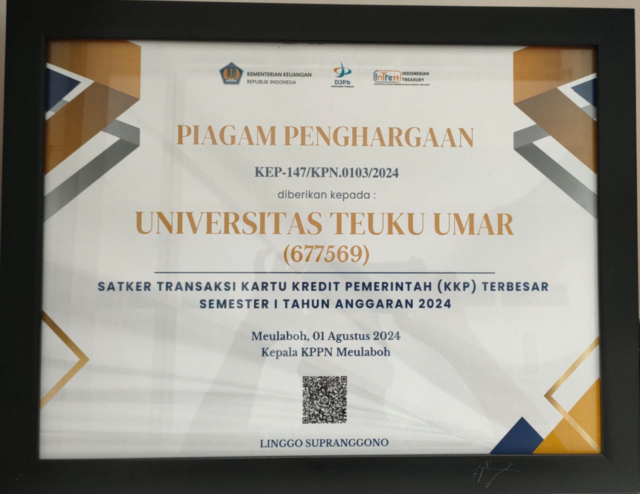 UTU Raih Penghargaan dari KPPN Meulaboh. (Foto: For Nukilan)