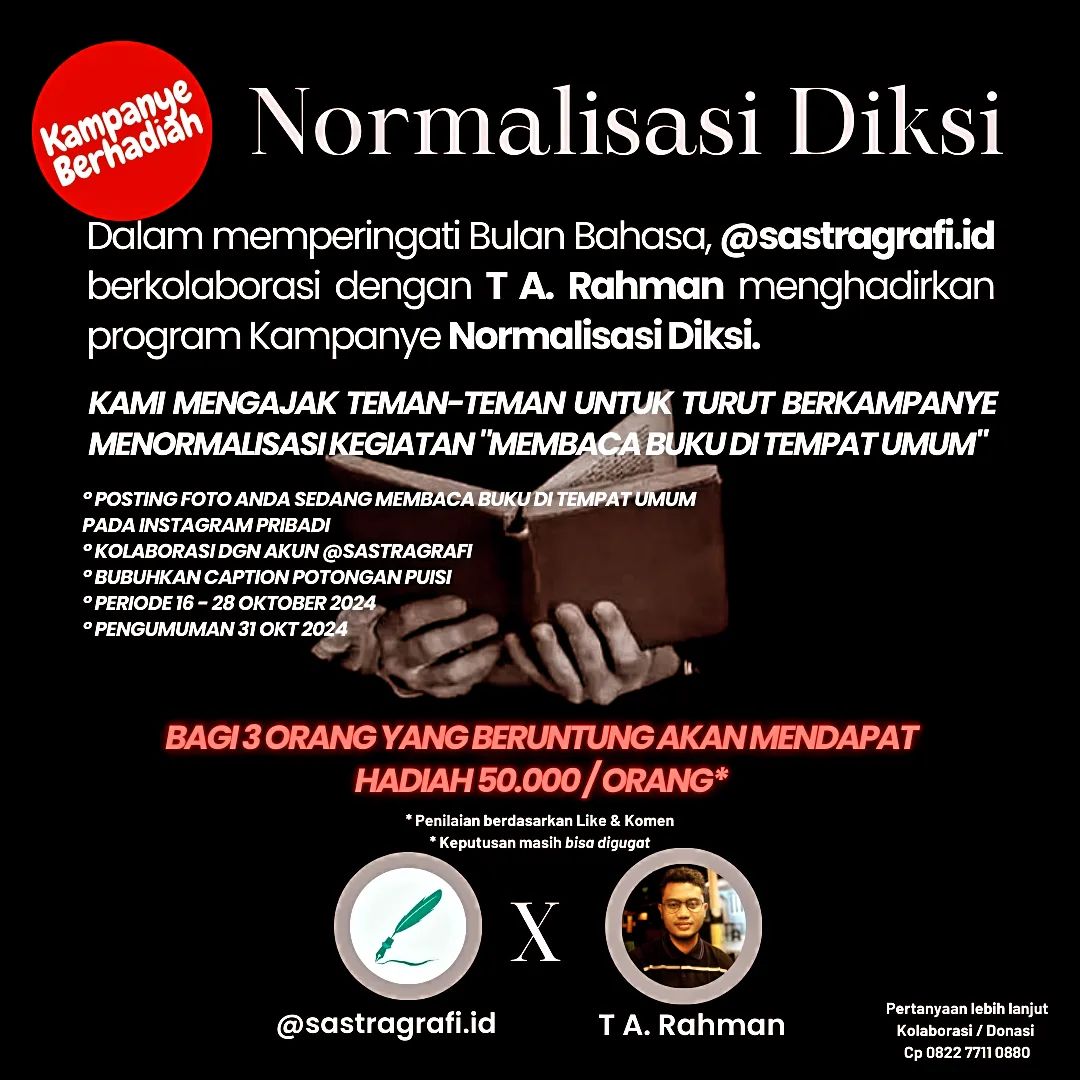 Komunitas Sastragrafi.id Ajak Masyarakat Normalisasi Membaca Buku di Tempat Umum. (Foto: For Nukilan)