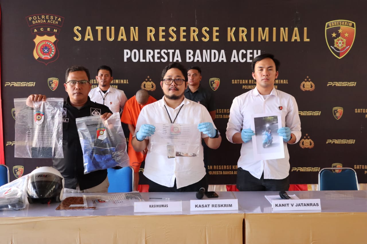 Konferensi Pers pengungkapan kasus pembunuhan mahasiswa di Jeulingke, Banda Aceh. (Foto: Dok. Polresta Banda Aceh)