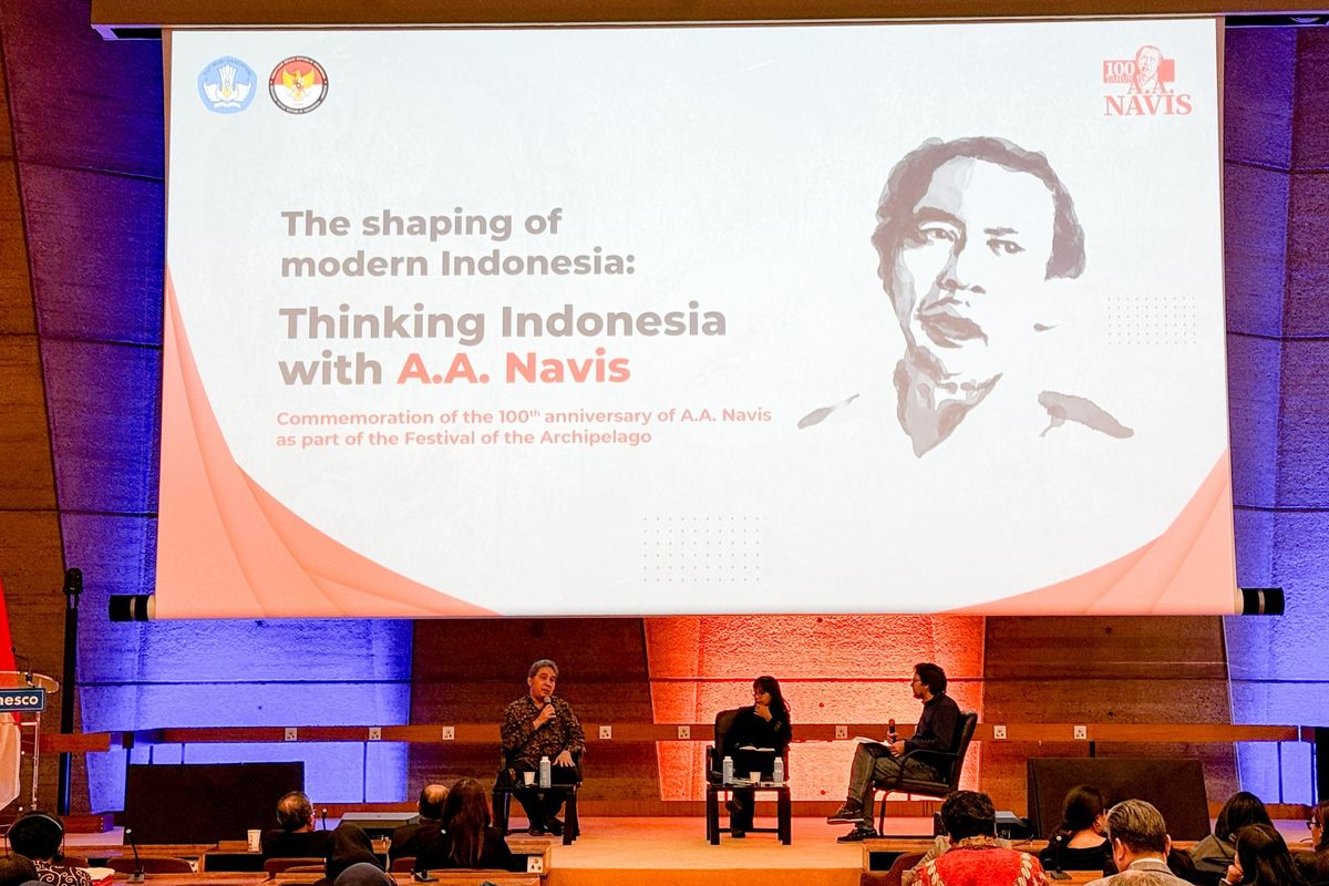 Gelar wicara dalam rangkaian peringatan 100 Tahun AA Navis, tokoh sastra Indonesia, yang berlangsung di Paris, Perancis, pada 13 dan 14 November 2024. (Foto: Kompas.com)