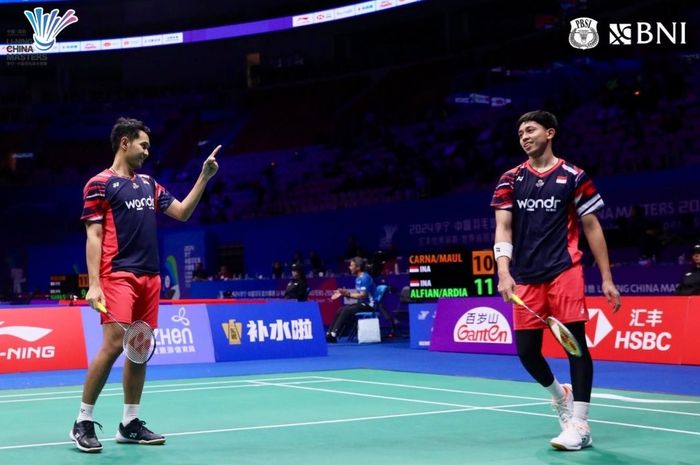 Ganda putra Indonesia Fajar Alfian/Muhammad Rian Ardianto saat beraksi pada ajang China Masters 2024. (Foto: Dok. PP Humas PBSI)