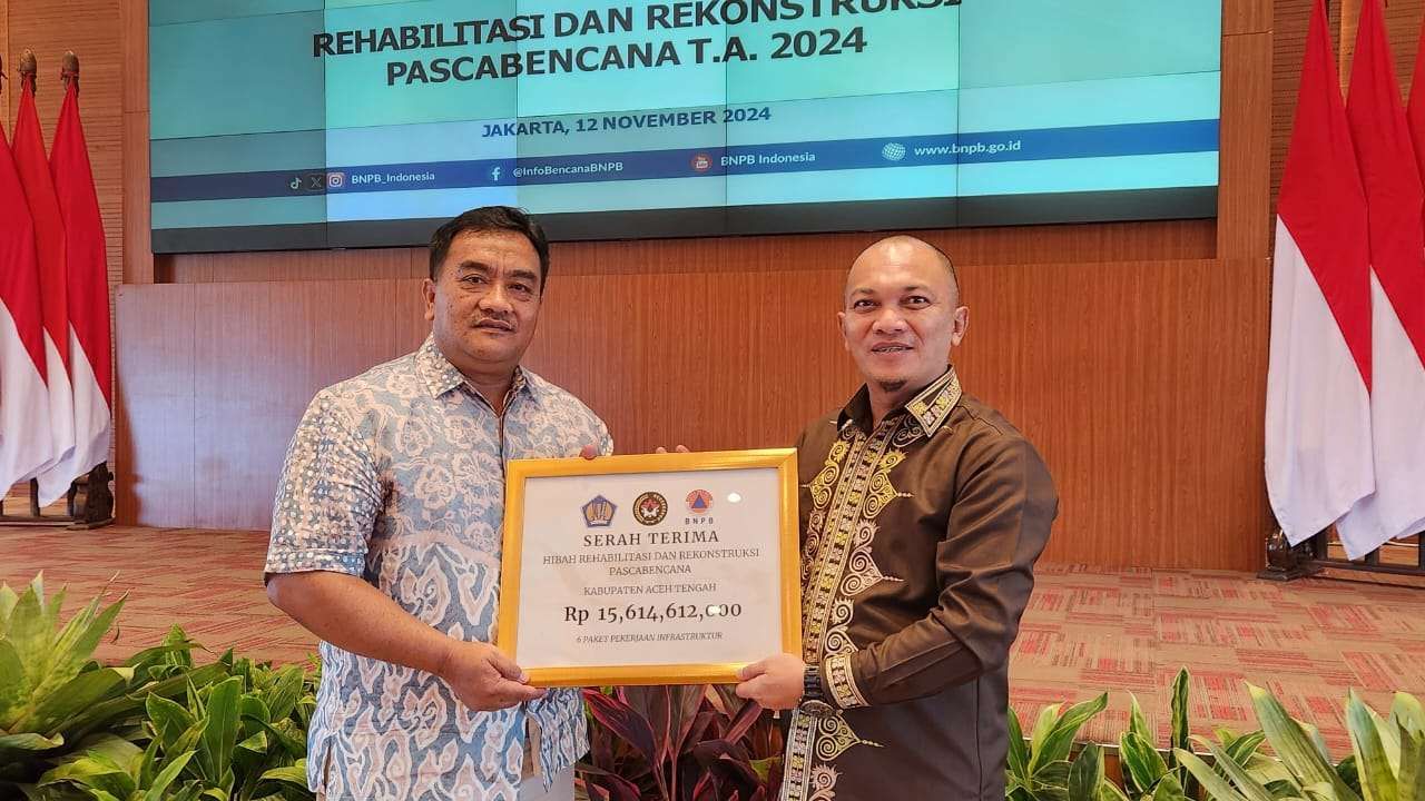 Pemkab Aceh Tengah menerima dana hibah dari Badan Nasional Penanggulangan Bencana (BNBP) RI dengan total mencapai Rp. 15.614.612.000. (Foto: Humas Aceh Tengah)
