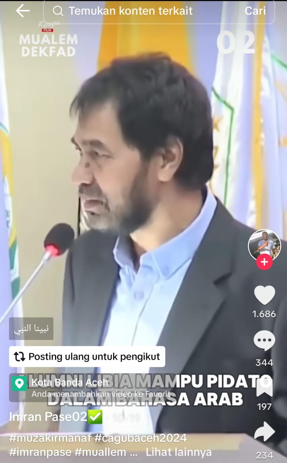 Video Pidato Muzakir Manaf dalam Bahasa Arab Ternyata Hasil Suntingan AI. (Foto: Tangkapan Layar)