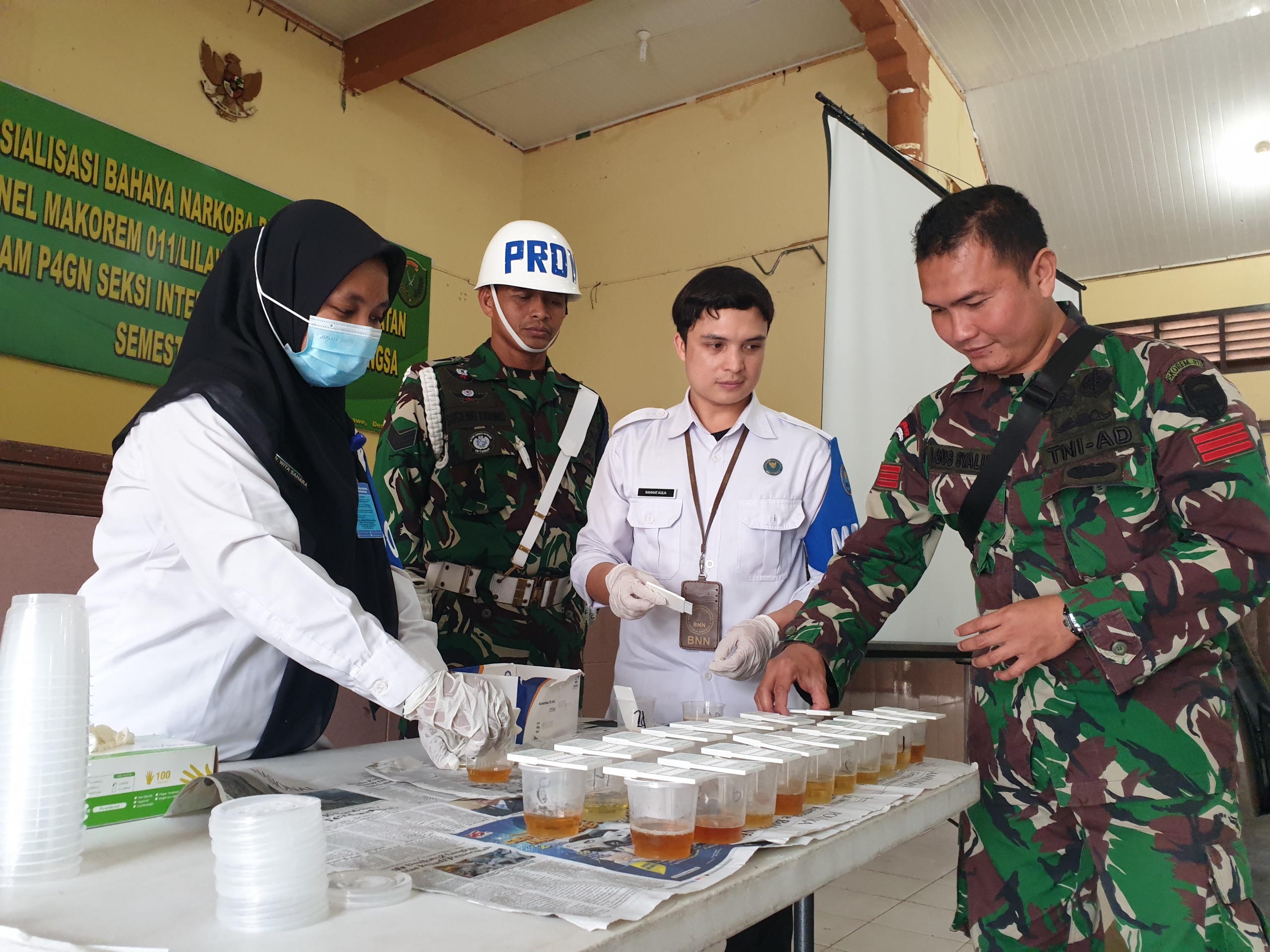 Ratusan Prajurit Korem 011/Lilawangsa Jalani Tes Urine Mendadak, Hasilnya Negatif. (Foto: For Nukilan)