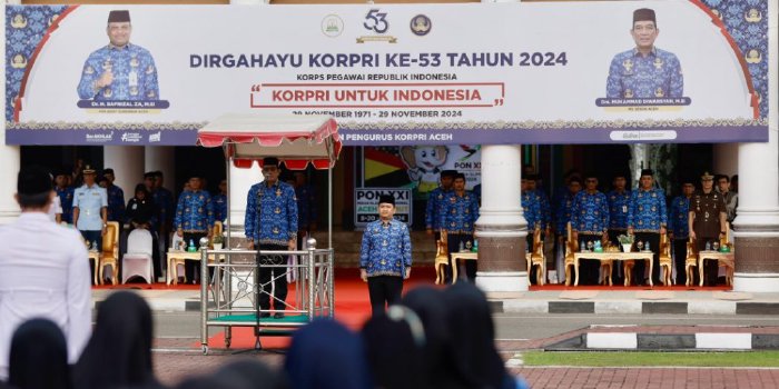 Plt Sekda Aceh Pimpin Upacara HUT KORPRI ke-5. (Foto: MC Aceh)