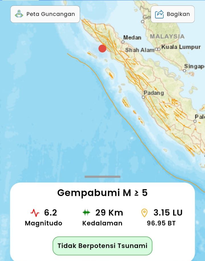 Info gempa bumi dari BMKG. (Foto: Tangkapan Layar)