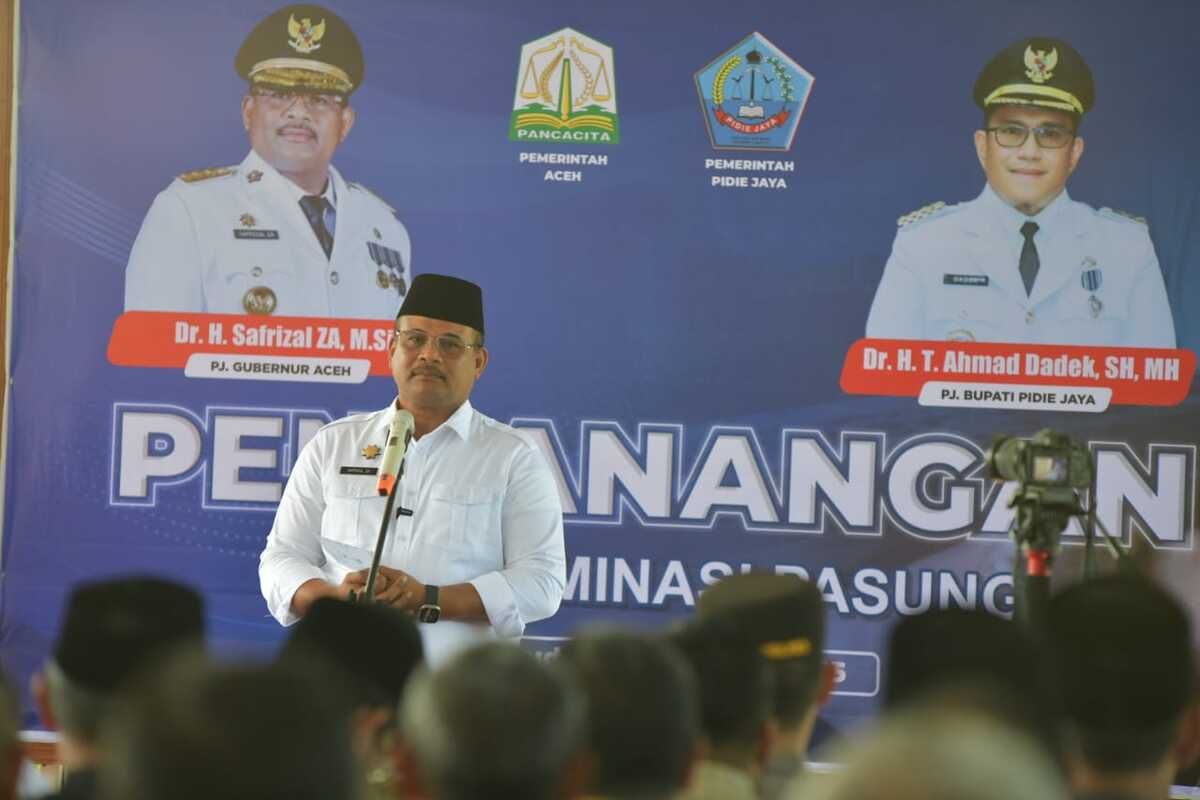 Penjabat Gubernur Aceh, Safrizal ZA, melakukan Pencanangan Aceh Eliminasi Pasung di Pendopo Bupati Pidie Jaya, Jumat (7/2/2025). (Foto: Dokumen Humas Pemprov Aceh)