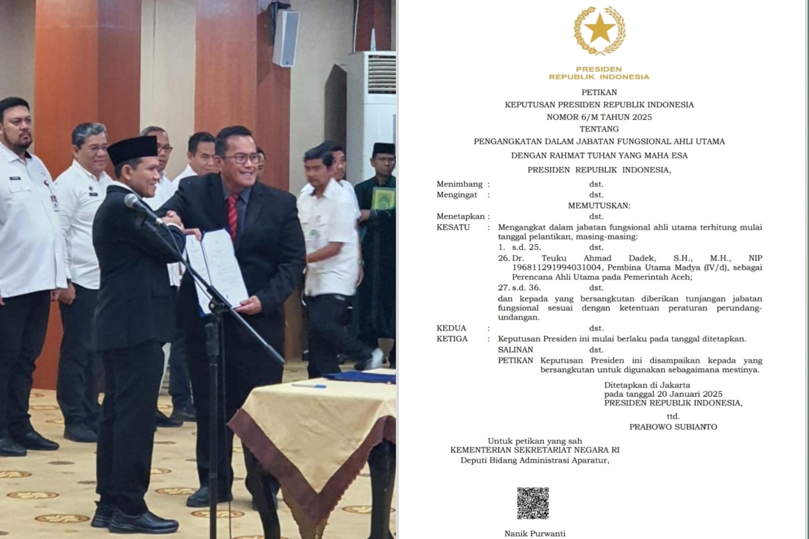 Dr. HT Ahmad Dadek, SH, MH Dilantik sebagai Perencana Ahli Utama di Aceh. (Foto: For Nukilan)
