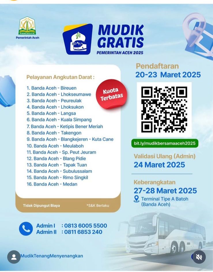 Pemerintah Aceh Sediakan 16 Rute Mudik Gratis. (Foto: IG Dishub Aceh)