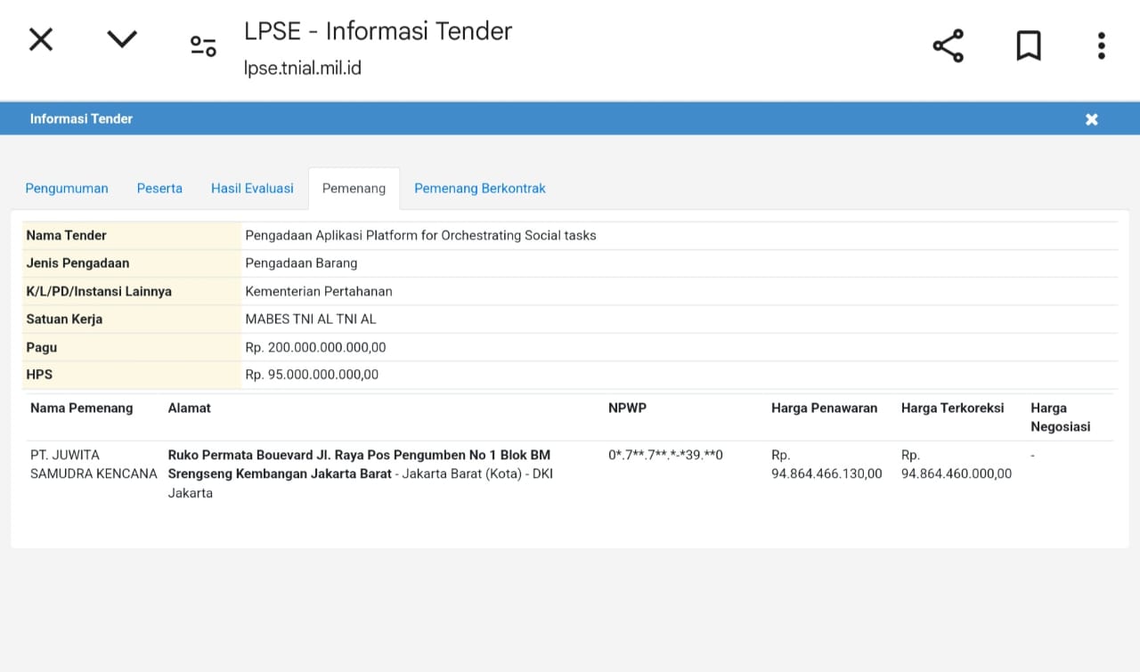 TTI Desak PPK Batalkan Pemenang Tender Aplikasi Platform TNI AL. (Foto: Nukilan)